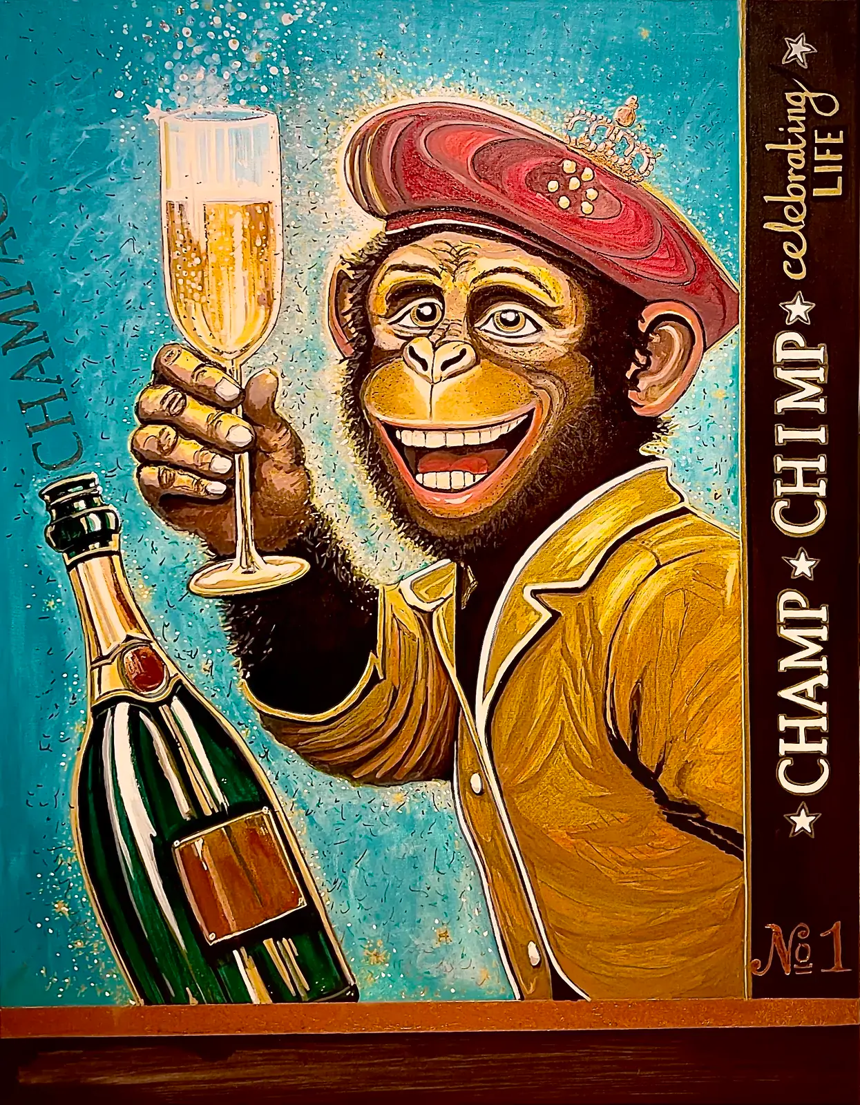 CHAMP CHIMP - celebrating LIFE (4800 kr) - Blandteknik av KvantART (såld)