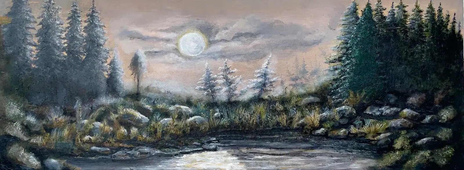 Månsken över Norrskog - Acryl door KvantART (verkocht)