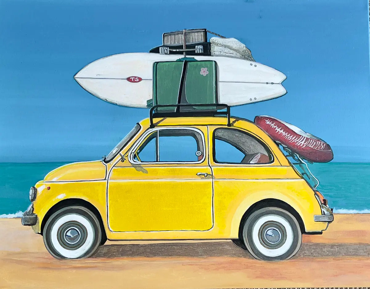 Vaccation- Fiat 500 - Akryyli - Contemporary - 90×70 cm taiteilija KvantART (myyty)