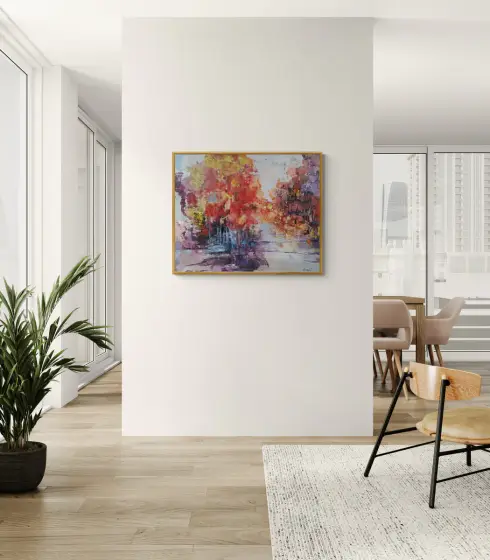 Autumn Passage. Large abstract painting, earth tones, crimson, amber, violet thumbnail 3